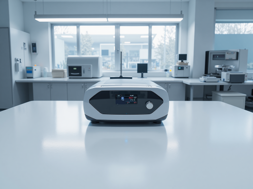 导电类型鉴别仪正面图,白色外壳,LED指示灯,操作按钮,实验室环境